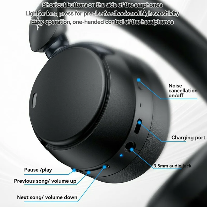 YESIDO EP11 Draadloze Hoofdtelefoon ANC+ENC Bluetooth-compatibele Hoofdtelefoon met Microfoon - Zwart