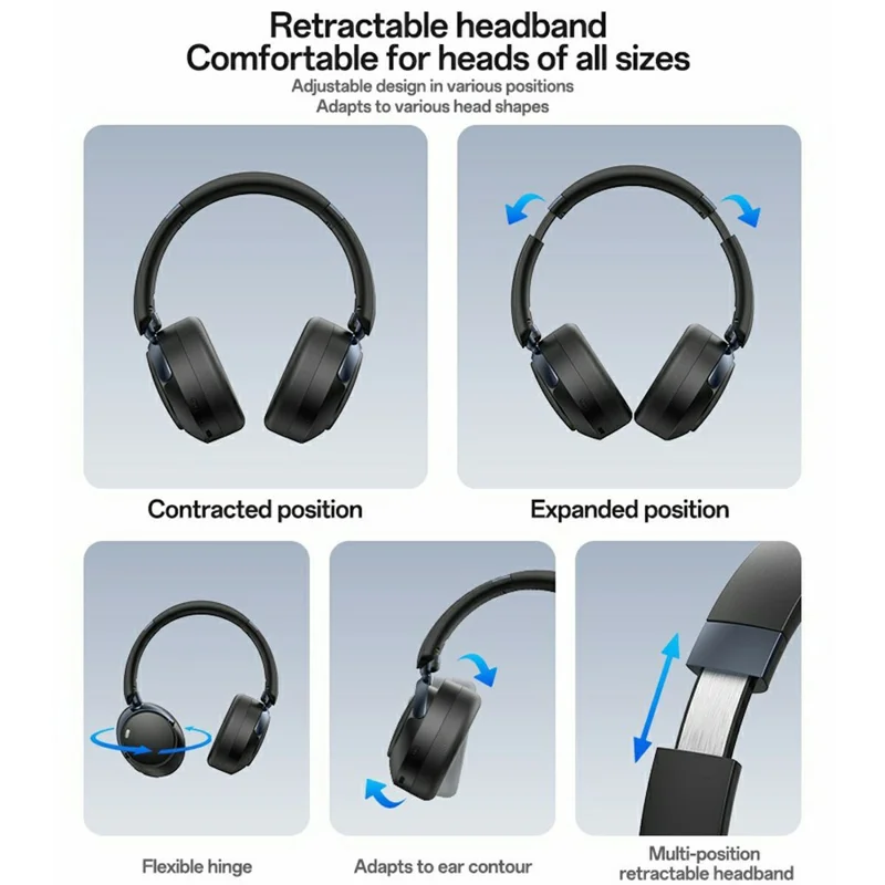 YESIDO EP11 Draadloze Hoofdtelefoon ANC+ENC Bluetooth-compatibele Hoofdtelefoon met Microfoon - Zwart