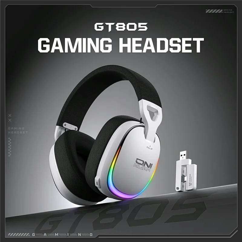 ONIKUMA GT805 4 Modes Wireless / Wired Gaming Headset Over-Ear Headphones with RGB Light - White
