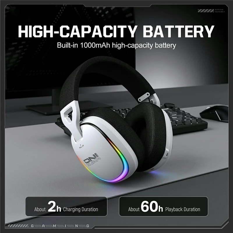 ONIKUMA GT805 4 Modes Wireless / Wired Gaming Headset Over-Ear Headphones with RGB Light - White