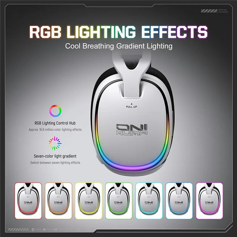 ONIKUMA GT805 4 Modes Wireless / Wired Gaming Headset Over-Ear Headphones with RGB Light - White