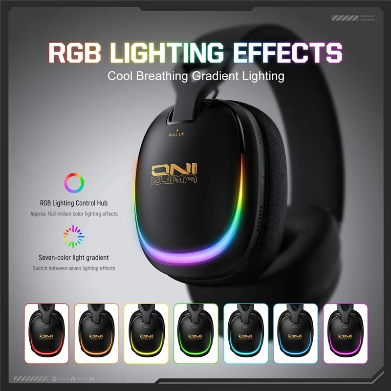 ONIKUMA GT805 Auscultadores Gaming com Fios e Sem Fios com 4 Modos, Auscultadores Circumaurais com Luz RGB - Preto