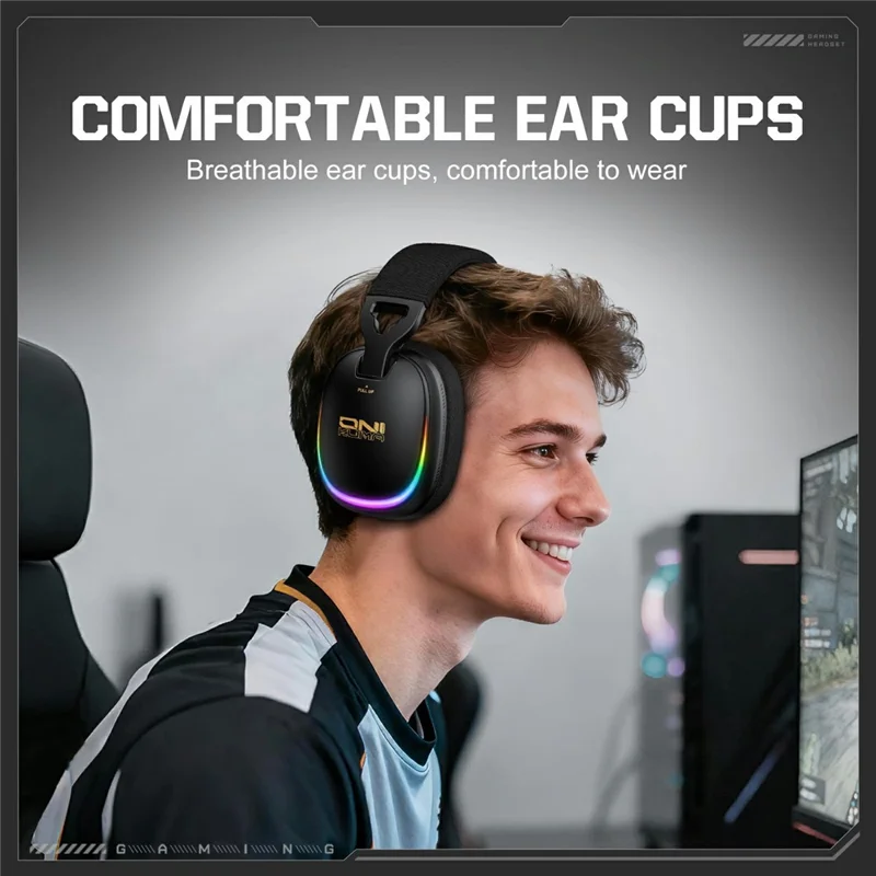 ONIKUMA GT805 Auscultadores Gaming com Fios e Sem Fios com 4 Modos, Auscultadores Circumaurais com Luz RGB - Preto