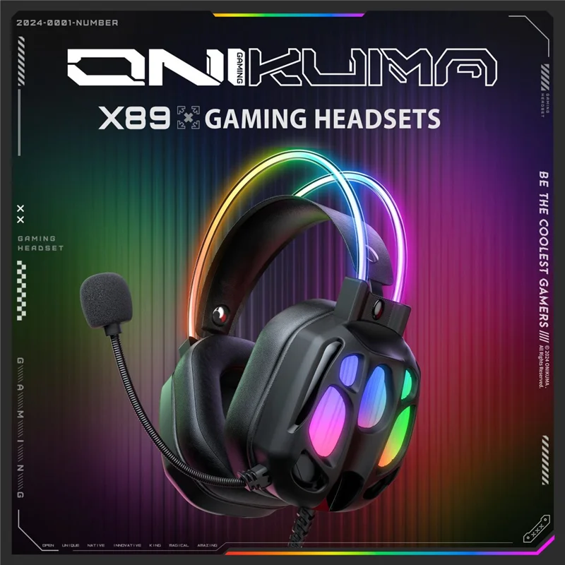 ONIKUMA X89 Gaming-Headset RGB Kabelgebundene Over-Ear-Kopfhörer mit Mikrofon für PC/Laptop-Nutzung – Schwarz