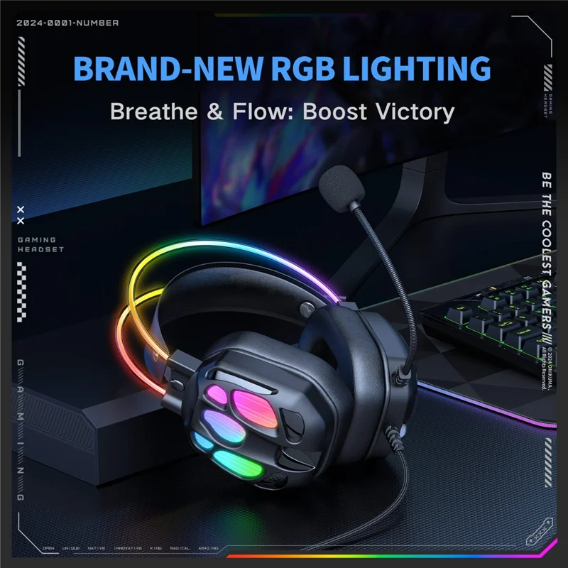 ONIKUMA X89 Gaming-Headset RGB Kabelgebundene Over-Ear-Kopfhörer mit Mikrofon für PC/Laptop-Nutzung – Schwarz