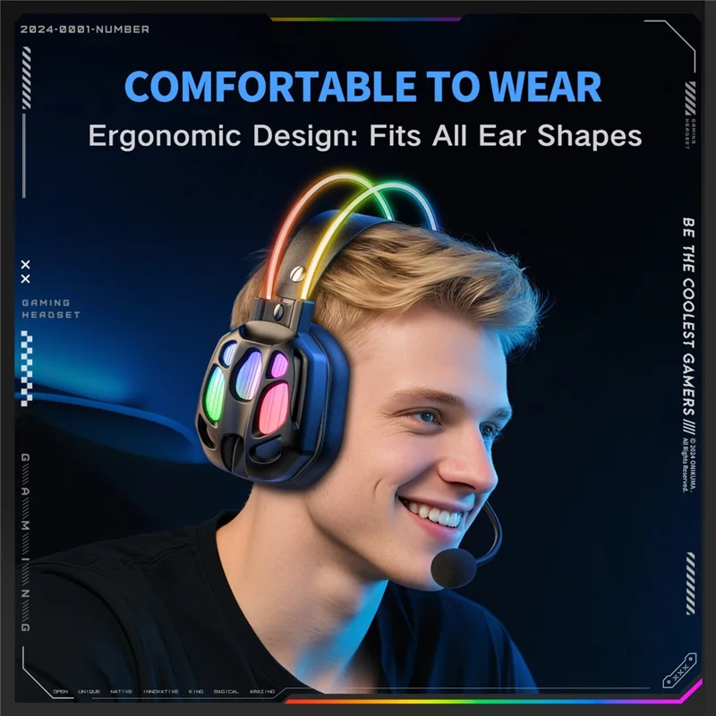 ONIKUMA X89 Gaming-Headset RGB Kabelgebundene Over-Ear-Kopfhörer mit Mikrofon für PC/Laptop-Nutzung – Schwarz