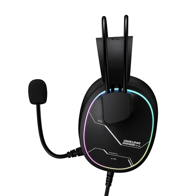 ONIKUMA X91 Gaming Headset Wired Over-Ear Headphones with Microphone RGB LED For PC  /  PS5  /  Gaming - Black