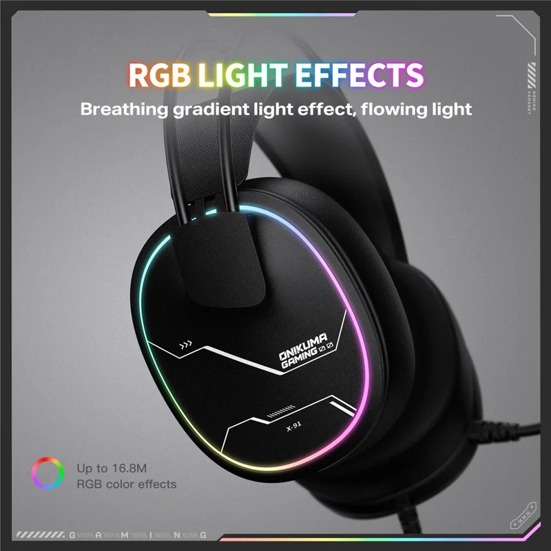 ONIKUMA X91 Gaming Headset Wired Over-Ear Headphones with Microphone RGB LED For PC  /  PS5  /  Gaming - Black