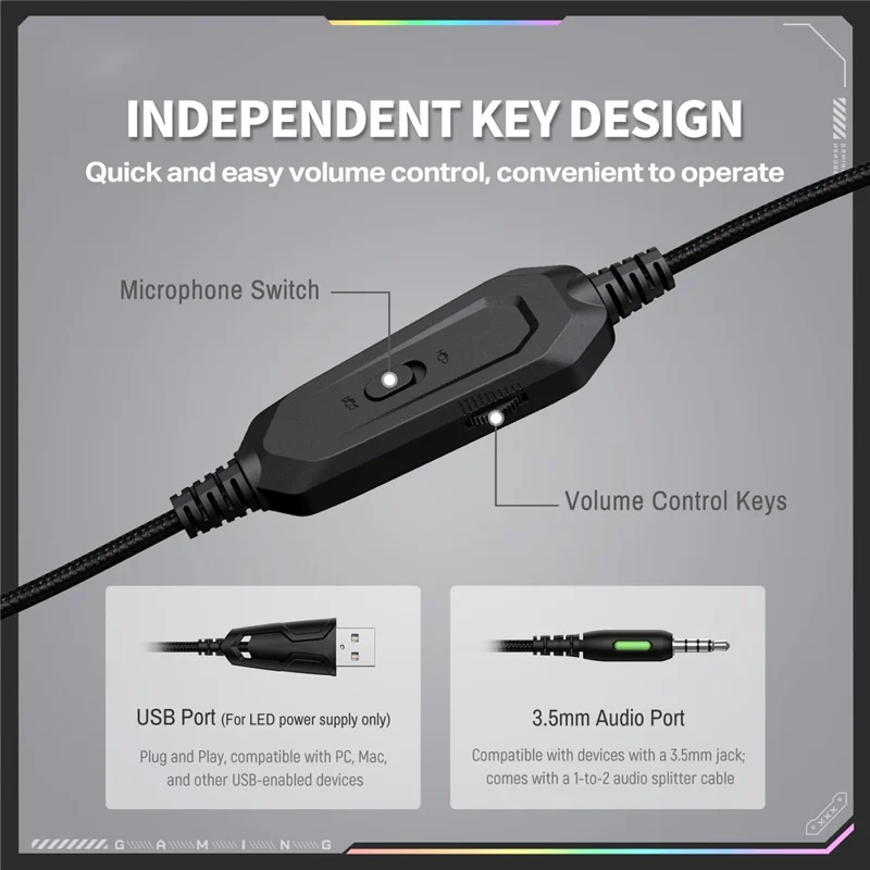 ONIKUMA X91 Gaming Headset Wired Over-Ear Headphones with Microphone RGB LED For PC  /  PS5  /  Gaming - Black