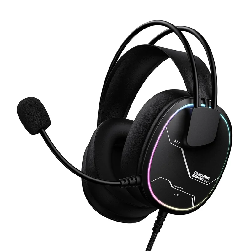 ONIKUMA X91 Gaming Headset Wired Over-Ear Headphones with Microphone RGB LED For PC  /  PS5  /  Gaming - Black