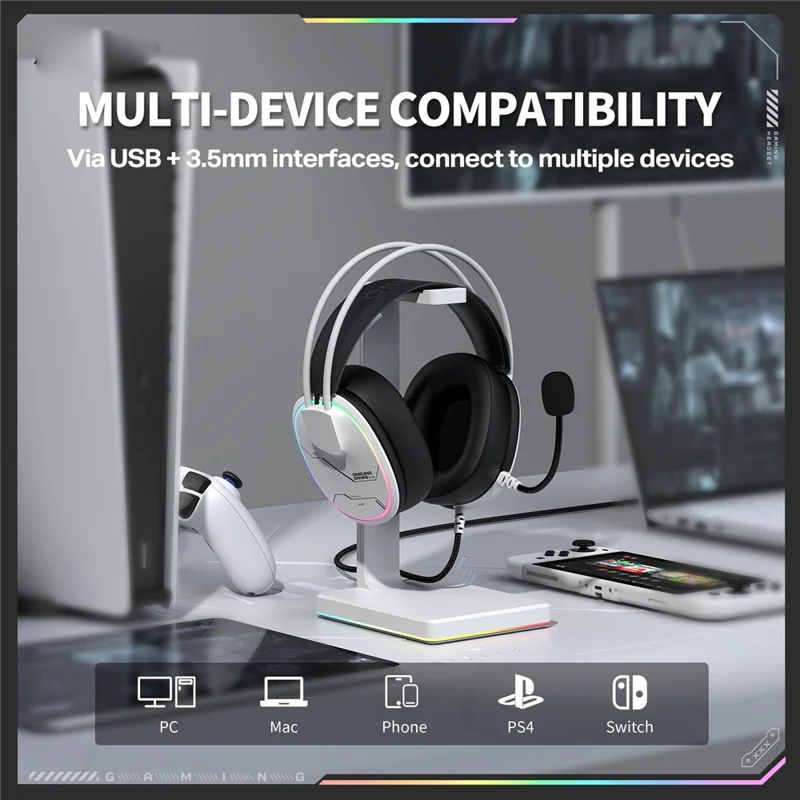 ONIKUMA X91 Gaming Headset Wired Over-Ear Headphones with Microphone RGB LED For PC  /  PS5  /  Gaming - White