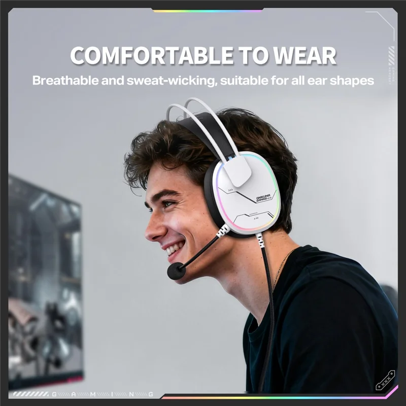 ONIKUMA X91 Gaming Headset Wired Over-Ear Headphones with Microphone RGB LED For PC  /  PS5  /  Gaming - White