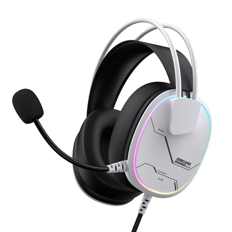 ONIKUMA X91 Gaming Headset Wired Over-Ear Headphones with Microphone RGB LED For PC  /  PS5  /  Gaming - White