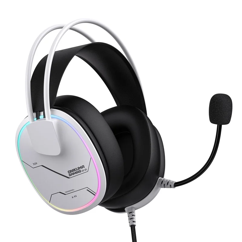 ONIKUMA X91 Gaming Headset Wired Over-Ear Headphones with Microphone RGB LED For PC  /  PS5  /  Gaming - White