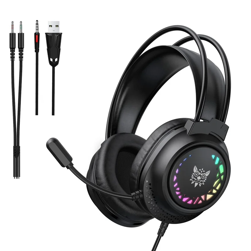 ONIKUMA X92 Gaming Headset RGB LED Wired Over Ear Headphones with Microphone For PC PS5 Gaming - Black