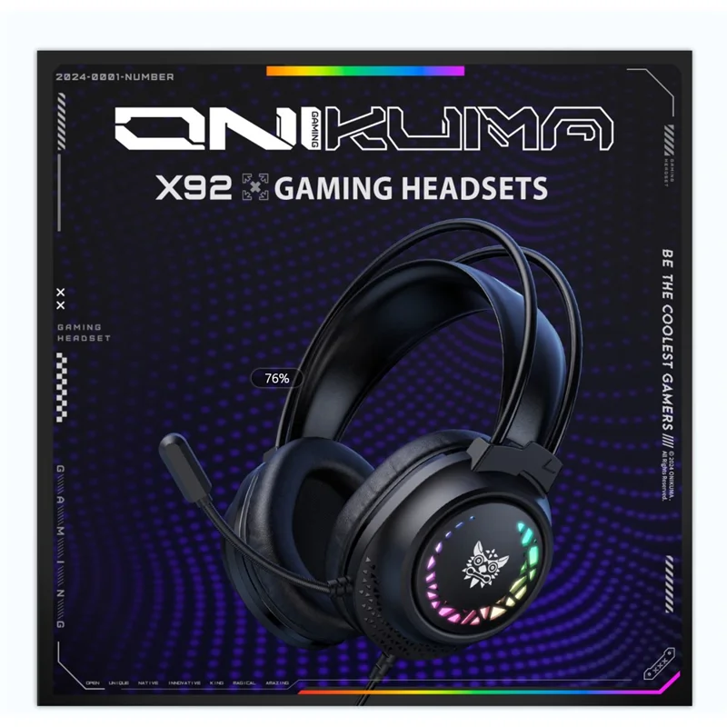 ONIKUMA X92 Gaming Headset RGB LED Wired Over Ear Headphones with Microphone For PC PS5 Gaming - Black