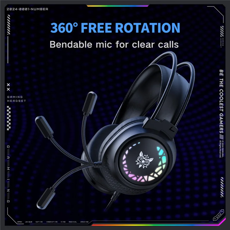 ONIKUMA X92 Gaming Headset RGB LED Wired Over Ear Headphones with Microphone For PC PS5 Gaming - Black