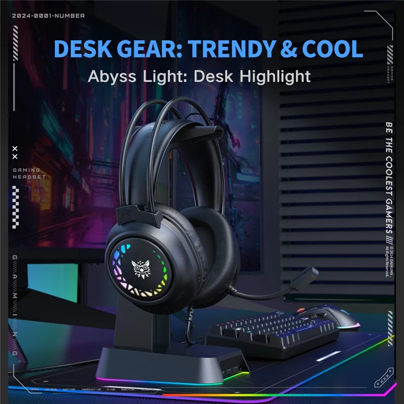 ONIKUMA X92 Gaming Headset RGB LED Wired Over Ear Headphones with Microphone For PC PS5 Gaming - Black
