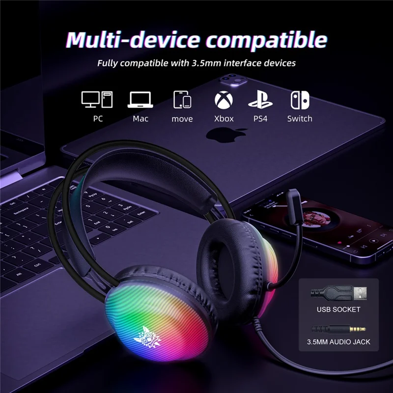ONIKUMA X29 Gaming Headset Wired Over Ear with Microphone RGB Lighting For PC  /  Console Gaming - Black