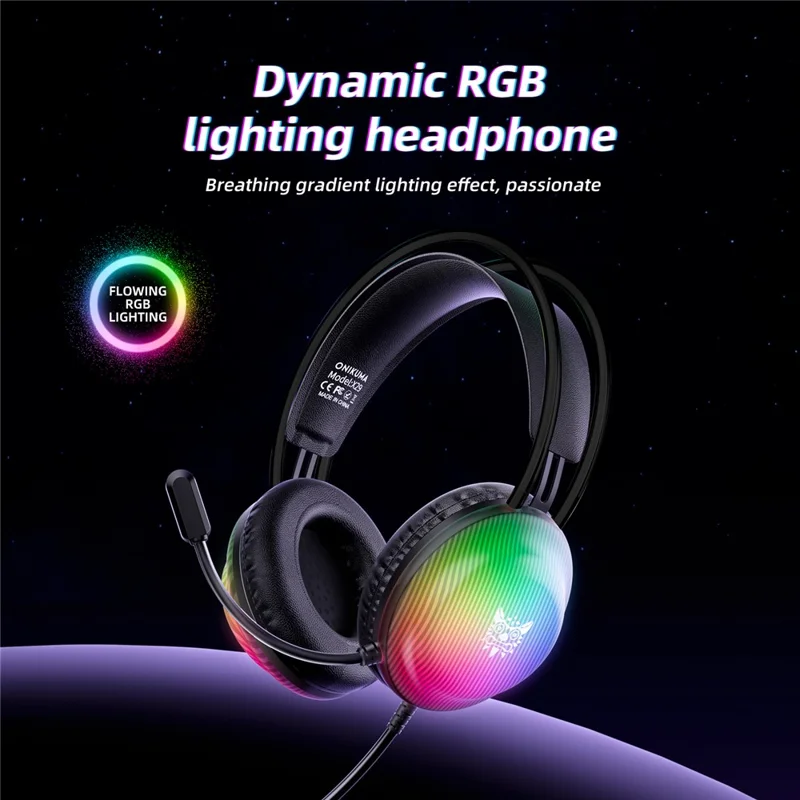 ONIKUMA X29 Gaming Headset Wired Over Ear with Microphone RGB Lighting For PC  /  Console Gaming - Black