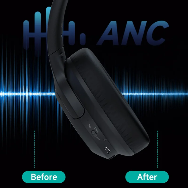 DEVIA EM203 EarBass Pro1 Bluetooth-kompatibla trådlösa huvudtelefoner, vikbara över örat med ANC-huvudtelefoner - Svart