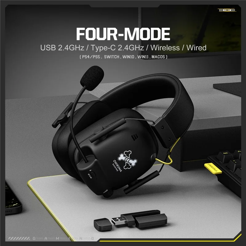 ONIKUMA GT888 4-режимная игровая гарнитура с поддержкой Bluetooth, 2.4G беспроводные наушники - Черные