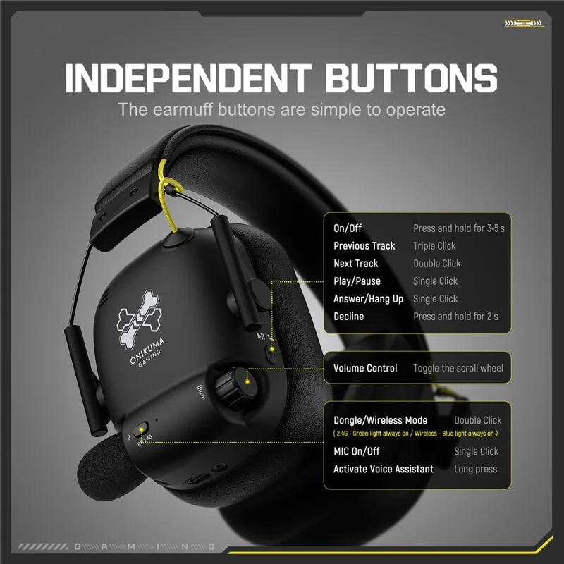 ONIKUMA GT888 4-режимная игровая гарнитура с поддержкой Bluetooth, 2.4G беспроводные наушники - Черные