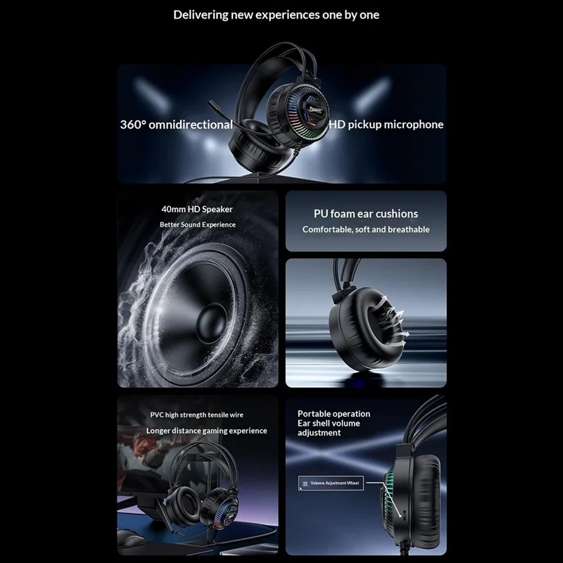 YESIDO EK06 Wired RGB Gaming Headset 40mm HD Speaker 360° Microphone Headphone for PC Computer