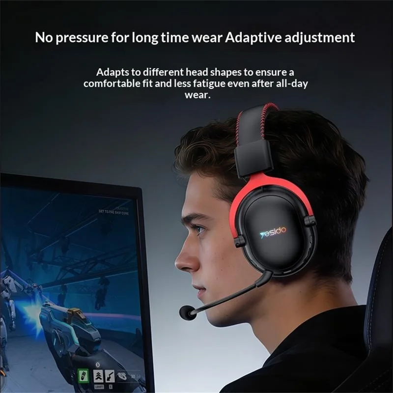 YESIDO EK07 Tri-Mode Gaming Headset Bluetooth-compatible 2.4G Wired Over Ear Headphones with Detachable Mic - Black