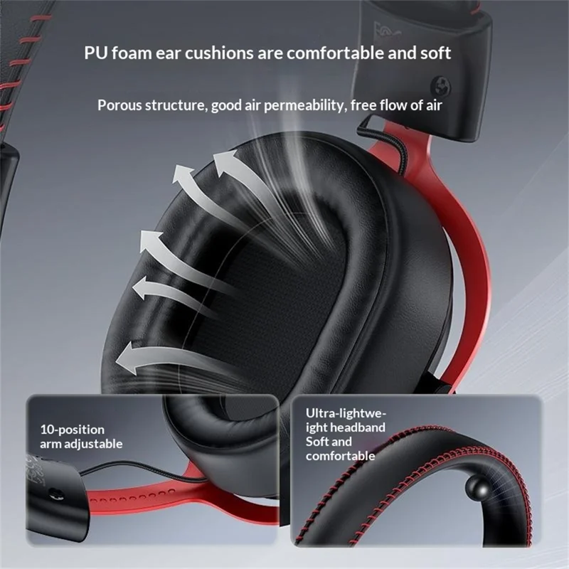 YESIDO EK07 Tri-Mode Gaming Headset Bluetooth-compatible 2.4G Wired Over Ear Headphones with Detachable Mic - Black