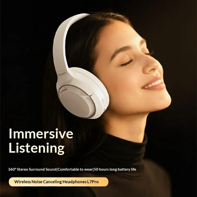 ERAZER L7 Pro Wireless Bluetooth-compatible Headphones ANC ENC Noise Cancelling Over Ear Headset for Gaming (Invested By Lenovo) - Beige