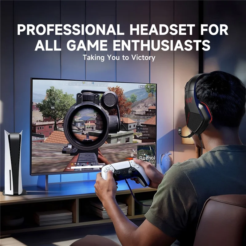 KOTION EACH G5000 Gaming Headset with Mic 7.1 Surround Sound RGB LED Headphones for PS4  /  PS5  /  PC  /  Xbox - Red