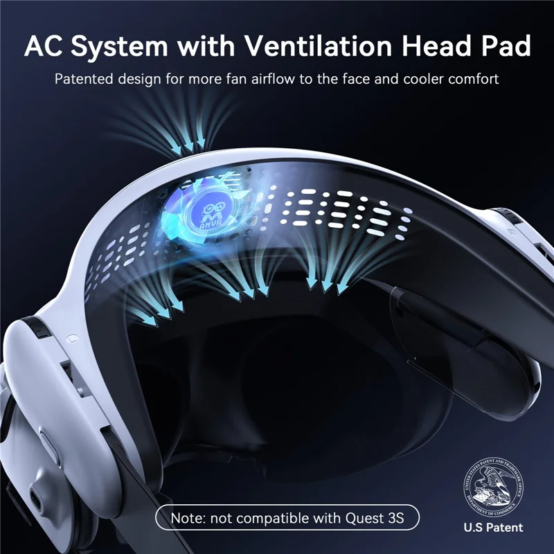 AMUR BS1 till Meta Quest 3 Laddningsbar batterihuvudband VR-headset med kylsystem - Vit
