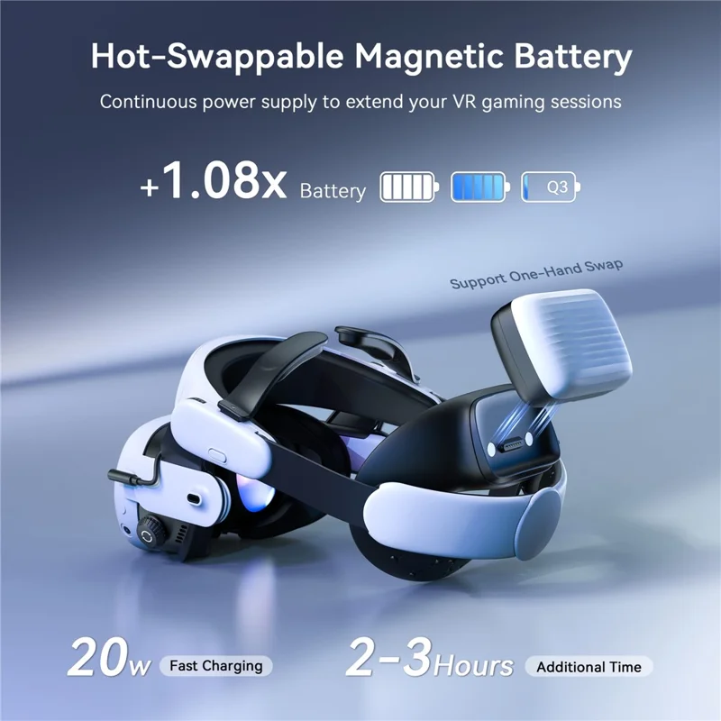 AMUR BS1 till Meta Quest 3 Laddningsbar batterihuvudband VR-headset med kylsystem - Vit