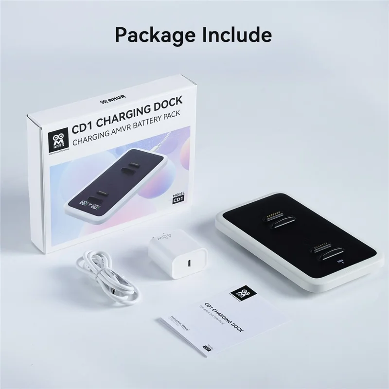 AMVR CD1 dubbelladdock med effektskärm, magnetisk snabbladdstation för VR-hörsnabbatteri - Vit