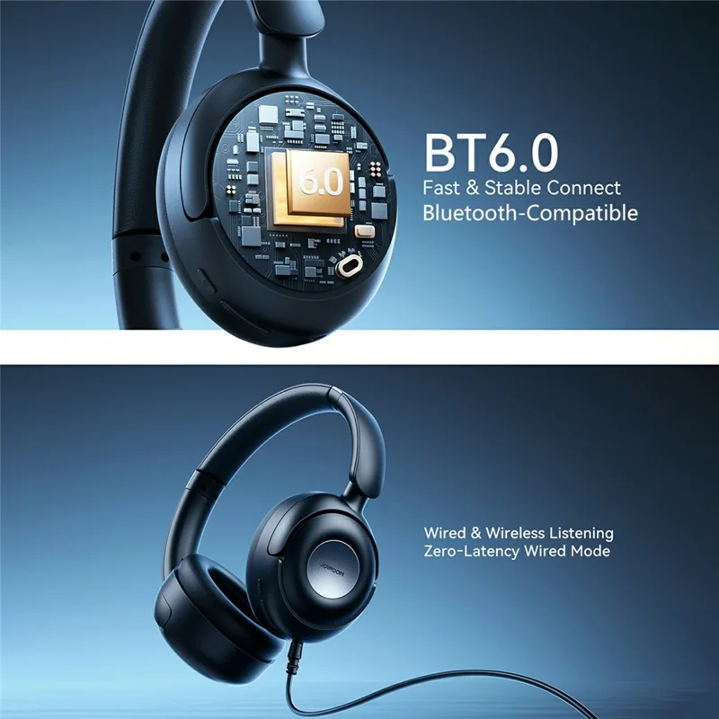 JOYROOM JR-JH3 Bluetooth-compatible Headphones Hybrid Active Noise Canceling Over-Ear Headset with 3.5mm Audio Cable - Black