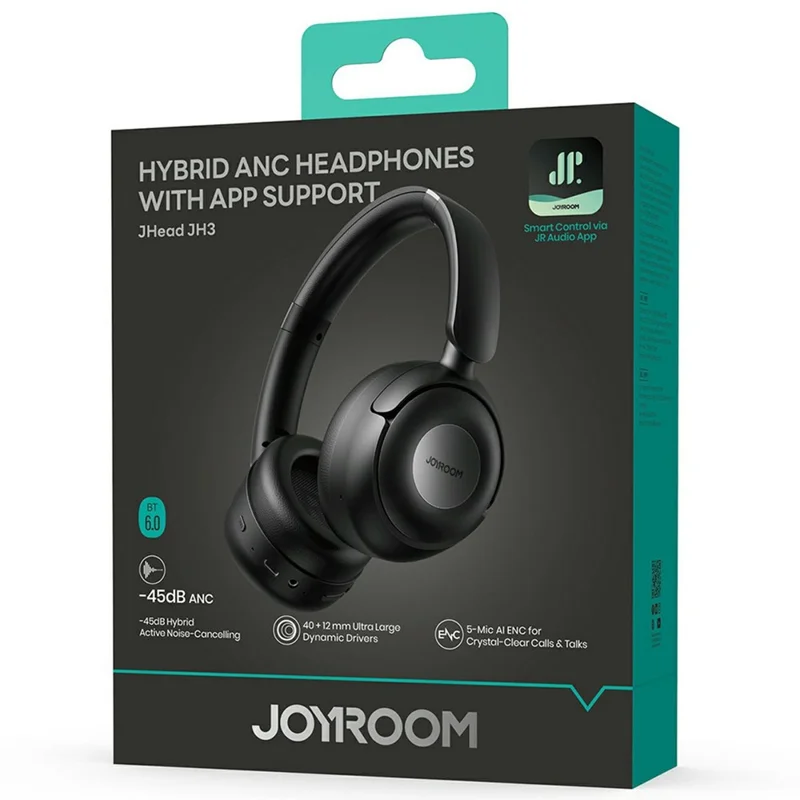 JOYROOM JR-JH3 Bluetooth-compatible Headphones Hybrid Active Noise Canceling Over-Ear Headset with 3.5mm Audio Cable - Black