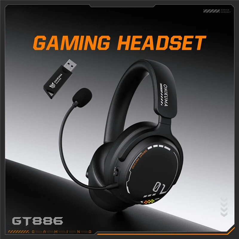 ONIKUMA GT886 Gaming Headset 2.4G Wireless Bluetooth-compatible Wired 3 Modes PC Headphone with Detachable Microphone - Black