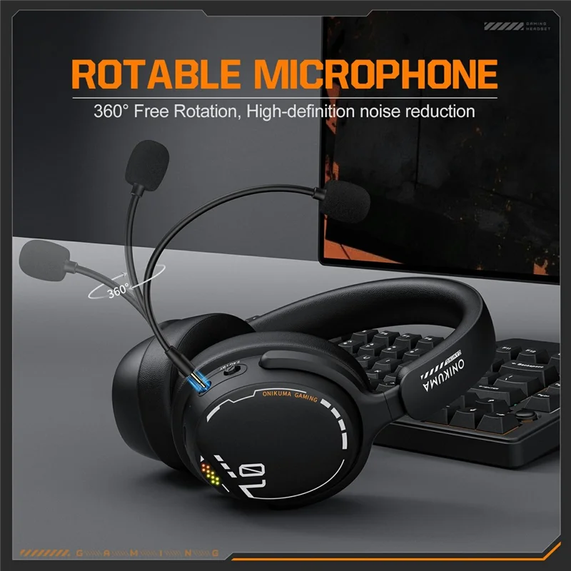 ONIKUMA GT886 Gaming Headset 2.4G Wireless Bluetooth-compatible Wired 3 Modes PC Headphone with Detachable Microphone - Black