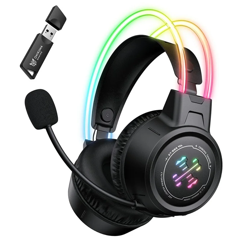 ONIKUMA GT889 Auriculares Gaming Inalámbricos 2.4G Bluetooth Compatible Conexión Triple Modo RGB Iluminación Auriculares para PC - Negro