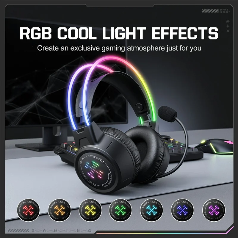 ONIKUMA GT889 Auriculares Gaming Inalámbricos 2.4G Bluetooth Compatible Conexión Triple Modo RGB Iluminación Auriculares para PC - Negro