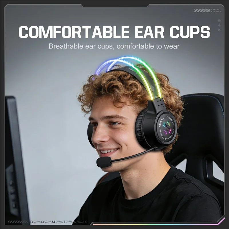 ONIKUMA GT889 Auriculares Gaming Inalámbricos 2.4G Bluetooth Compatible Conexión Triple Modo RGB Iluminación Auriculares para PC - Negro
