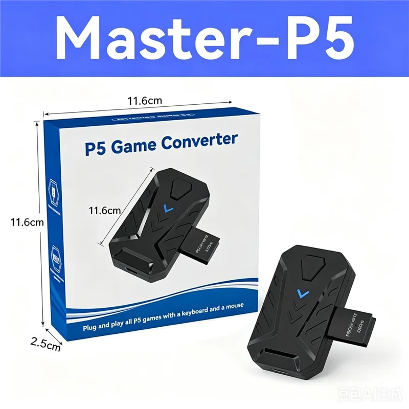 HXSJ Master-P5 Adapter Kontrolera Gry do Konsoli PS5, Klawiatura i Mysz z Efektem RGB, Przetwornik z Częstotliwością 1000Hz - Czarny