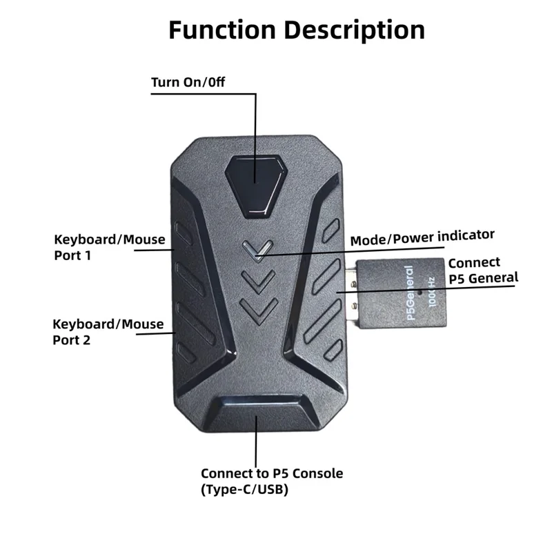 HXSJ Master-P5 Adapter Kontrolera Gry do Konsoli PS5, Klawiatura i Mysz z Efektem RGB, Przetwornik z Częstotliwością 1000Hz - Czarny