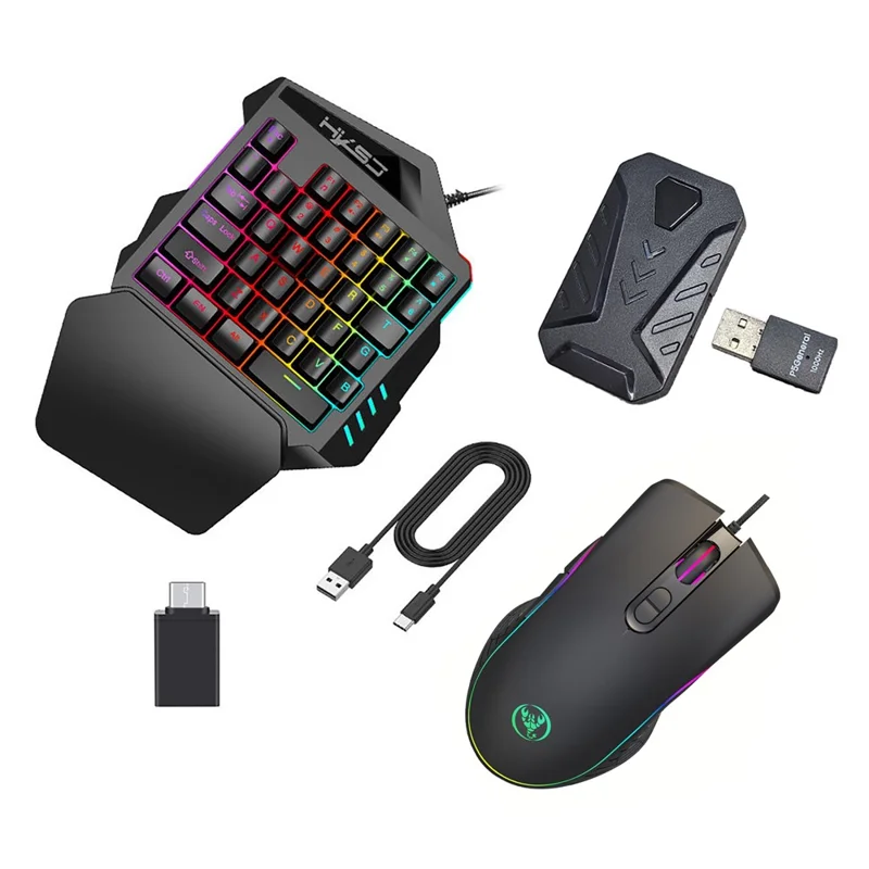 HXSJ P5+V100+A867 Gaming Keyboard Mouse Console Controller Adpater Converter Set for PS5  /  PS4 /  PS3  /  Xbox One  /  Xbox 360  /  Nintendo Switch - Black