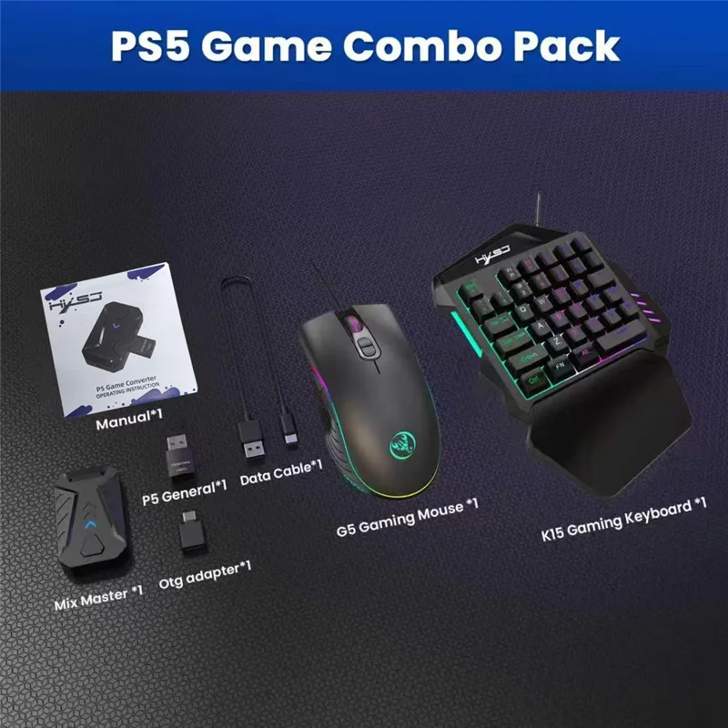 HXSJ P5+V100+A867 Gaming Keyboard Mouse Console Controller Adpater Converter Set for PS5  /  PS4 /  PS3  /  Xbox One  /  Xbox 360  /  Nintendo Switch - Black