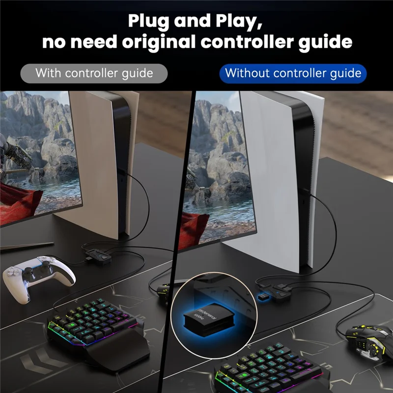 HXSJ P5+V100+A867 Gaming Keyboard Mouse Console Controller Adpater Converter Set for PS5  /  PS4 /  PS3  /  Xbox One  /  Xbox 360  /  Nintendo Switch - Black