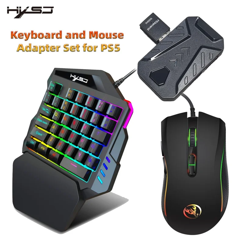 HXSJ P5+V100+A869 Gaming Keyboard Mouse Console Controller Adapter Converter Set for PS5  /  PS4  /  PS3  /  Xbox One  /  Xbox 360  /  Nintendo Switch - Black