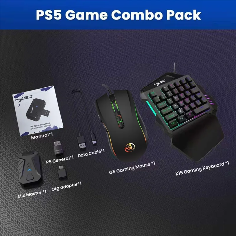 HXSJ P5+V100+A869 Gaming Keyboard Mouse Console Controller Adapter Converter Set for PS5  /  PS4  /  PS3  /  Xbox One  /  Xbox 360  /  Nintendo Switch - Black