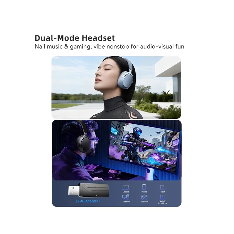 EL-GT5 Wireless Bluetooth-compatible Headphone ANC Noise Cancelling 140H Playtime Headset for Gaming Music - Blue